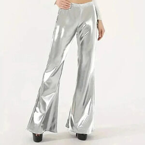 Sexy Faux Leather Flare Leg Pants (Color: Silvery)